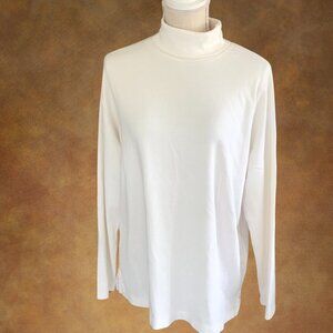 Lands End Supima Cotton Ivory Cream Turtleneck 1X Long Sleeve Shaped Fit